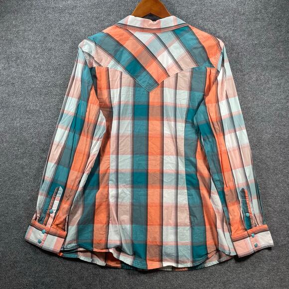 Wrangler Retro Pearl Snap Western Shirt Men's XXL Orange/Green Plaid Cowboy - Picture 11 of 12